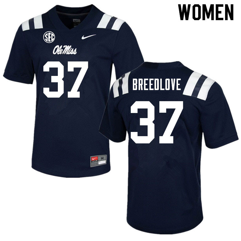 Women #37 Kyndrich Breedlove Ole Miss Rebels College Football Jerseys Sale-Navy